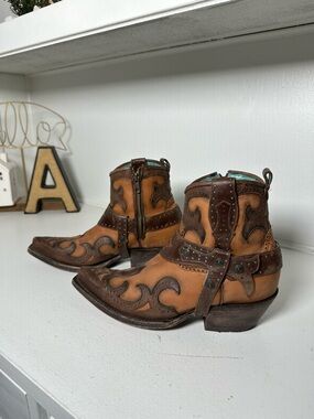 Corral Boots Womens 8 Harness Moto Ankle Boot Brown Tan Leather Studded Western